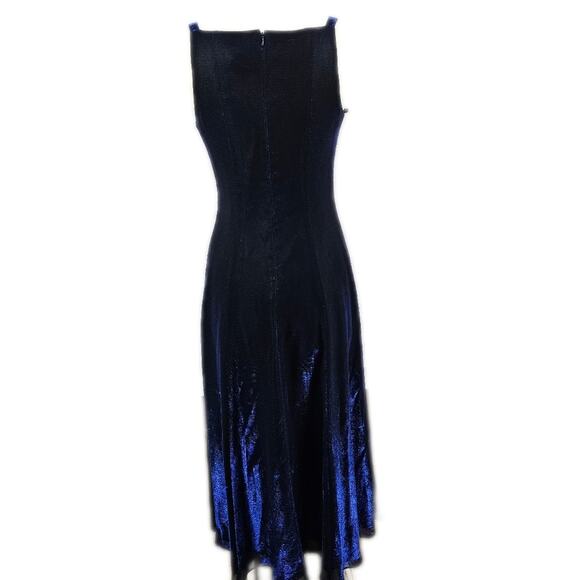 Betsy and Adam Sleeveless Blue/Black Metallic Acetate Gown Women's Size 10 - Picture 3 of 12